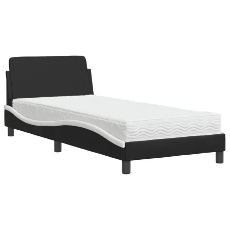 Lit avec matelas Dover noir et blanc 90x190 cm similicuir