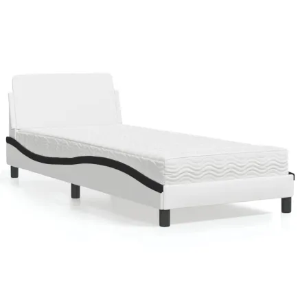 Lit avec matelas Dover blanc et noir 90x190 cm similicuir