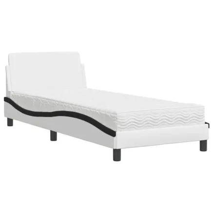 Lit avec matelas Dover blanc et noir 90x190 cm similicuir 2