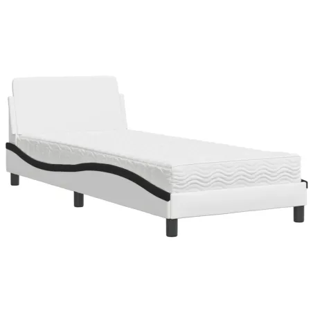 Lit avec matelas Dover blanc et noir 90x190 cm similicuir