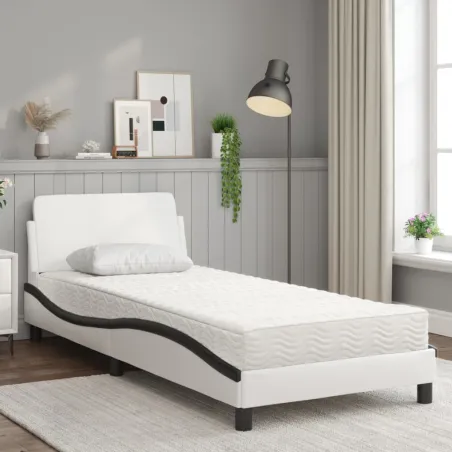 Lit avec matelas Dover blanc et noir 90x190 cm similicuir