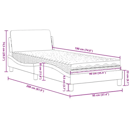 Lit avec matelas Dover blanc et noir 90x190 cm similicuir