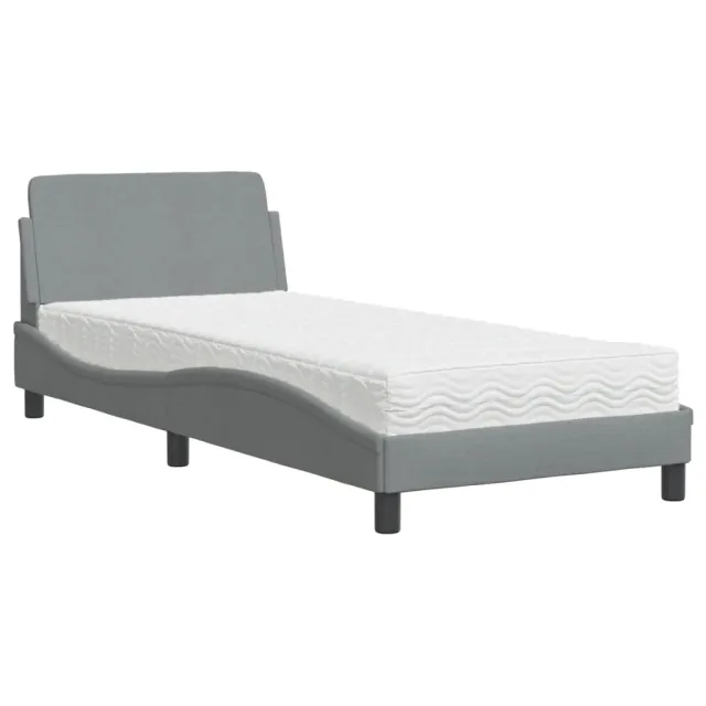 Lit avec matelas Dover gris clair 90x200 cm tissu