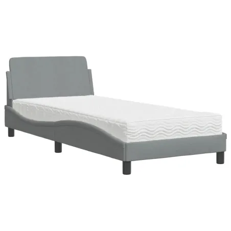 Lit avec matelas Dover gris clair 90x200 cm tissu