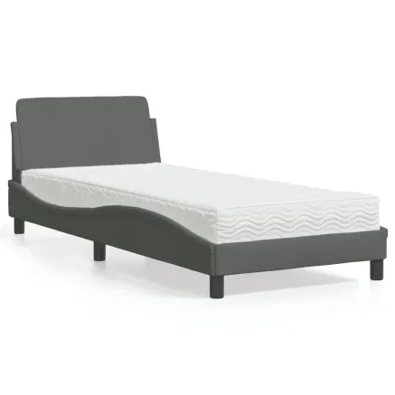 Lit avec matelas Dover gris foncé 90x200 cm tissu