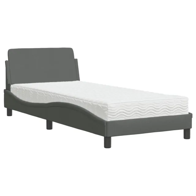Lit avec matelas Dover gris foncé 90x200 cm tissu