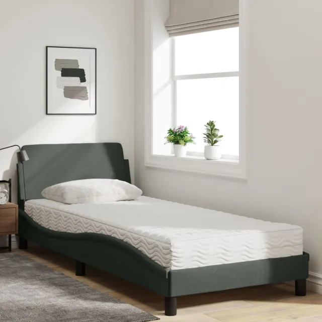 Lit avec matelas Dover gris foncé 90x200 cm tissu