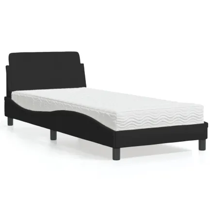 Lit avec matelas Dover noir 90x200 cm tissu