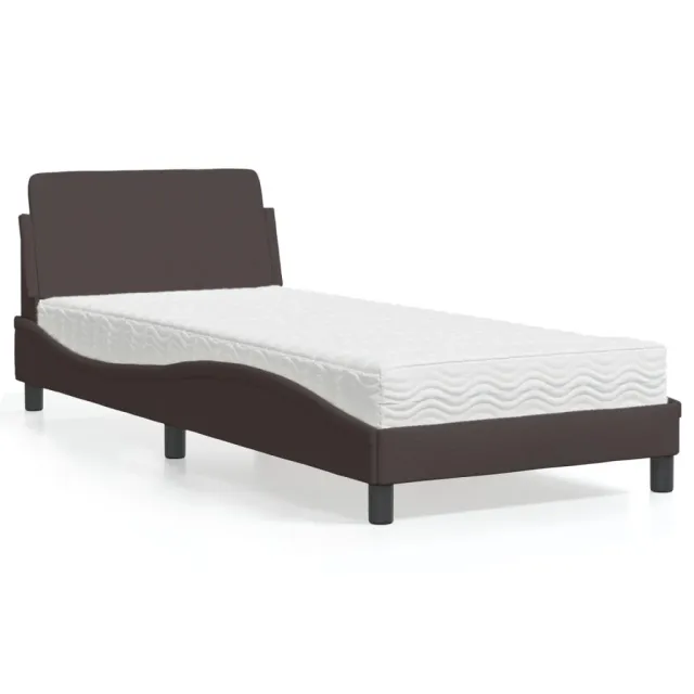 Lit avec matelas Dover marron foncé 90x200 cm tissu