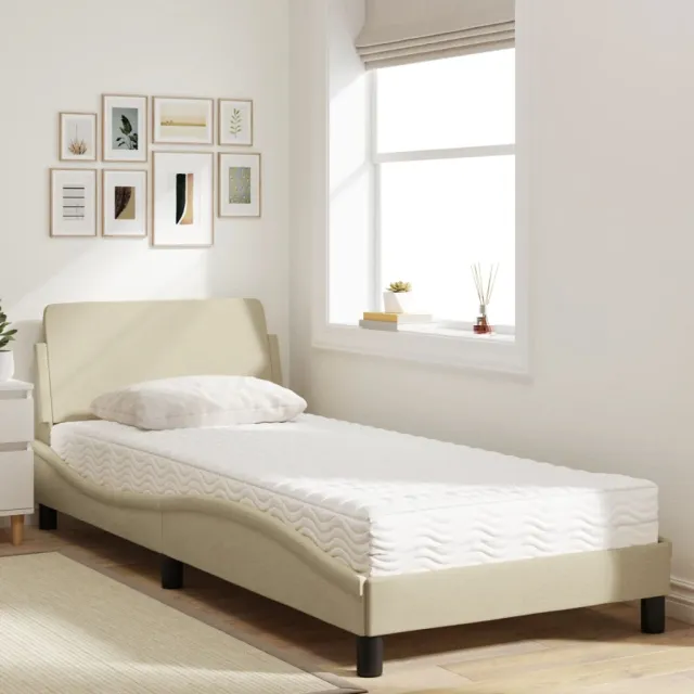 Lit avec matelas Dover crème 90x200 cm tissu