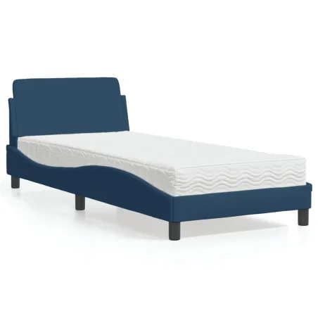 Lit avec matelas Dover bleu 90x200 cm tissu