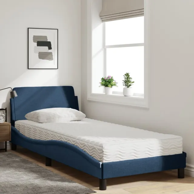 Lit avec matelas Dover bleu 90x200 cm tissu