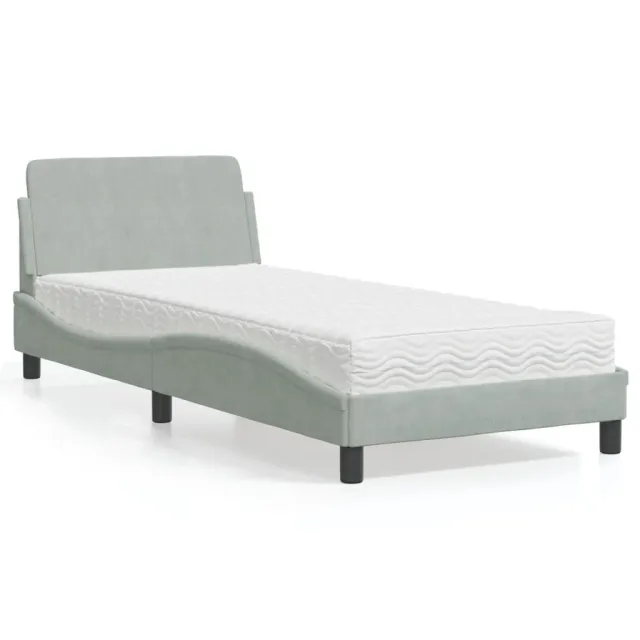 Lit avec matelas Dover gris clair 90x200 cm velours