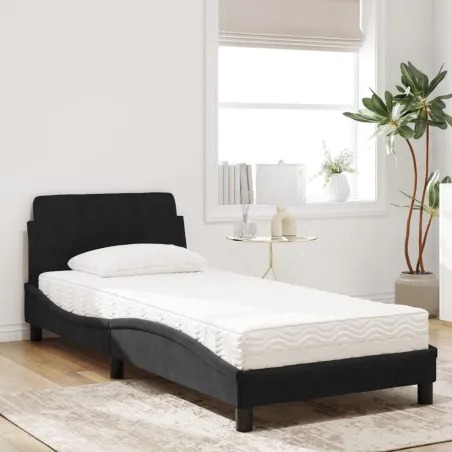 Lit avec matelas Dover noir 90x200 cm velours