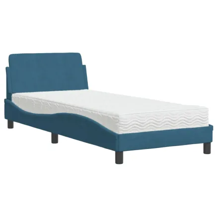 Lit avec matelas Dover bleu 90x200 cm velours 2