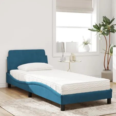 Lit avec matelas Dover bleu 90x200 cm velours
