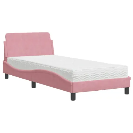 Lit avec matelas Dover rose 90x200 cm velours