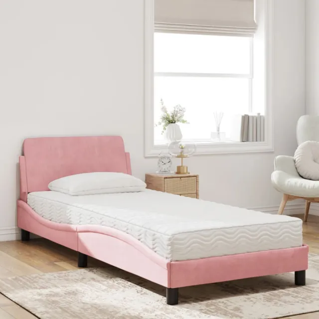 Lit avec matelas Dover rose 90x200 cm velours