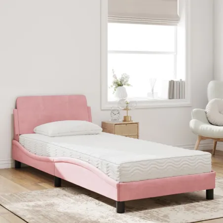 Lit avec matelas Dover rose 90x200 cm velours