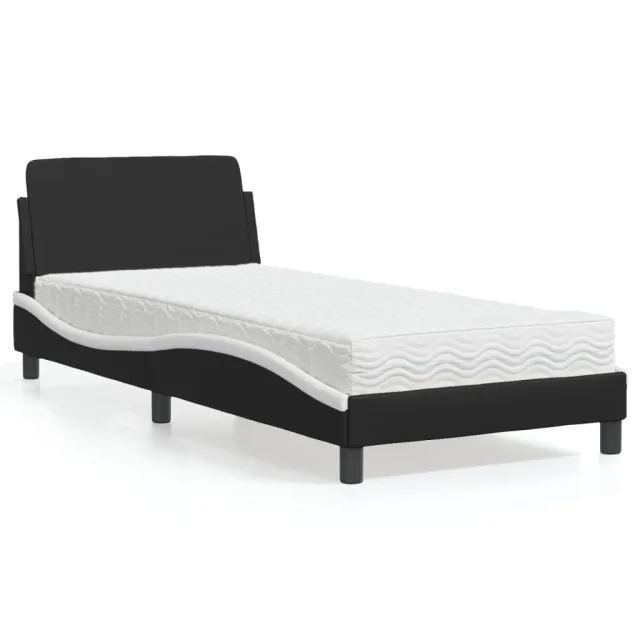 Lit avec matelas Dover noir et blanc 90x200 cm similicuir