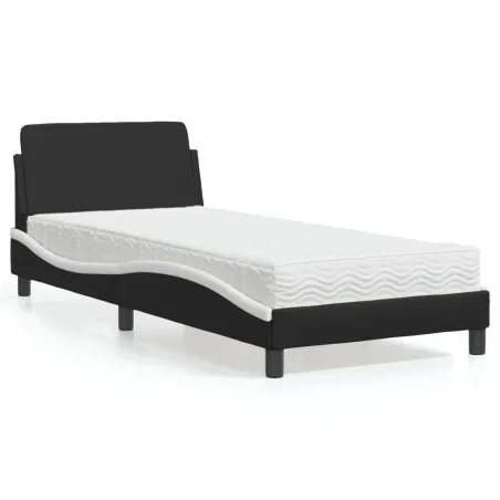Lit avec matelas Dover noir et blanc 90x200 cm similicuir