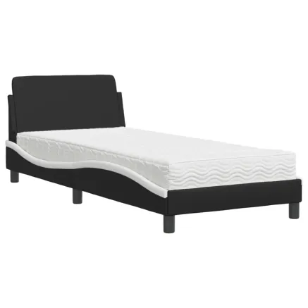 Lit avec matelas Dover noir et blanc 90x200 cm similicuir 2