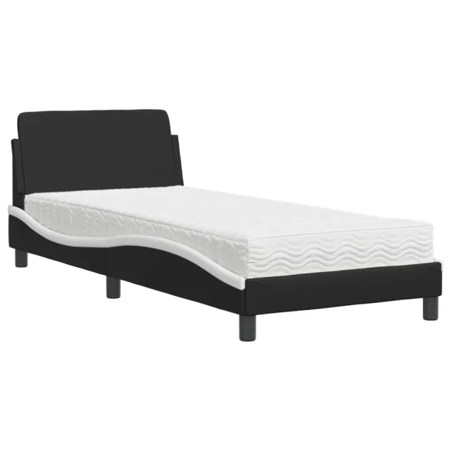 Lit avec matelas Dover noir et blanc 90x200 cm similicuir