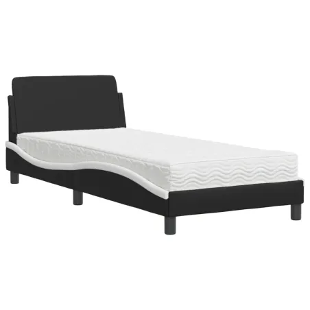 Lit avec matelas Dover noir et blanc 90x200 cm similicuir