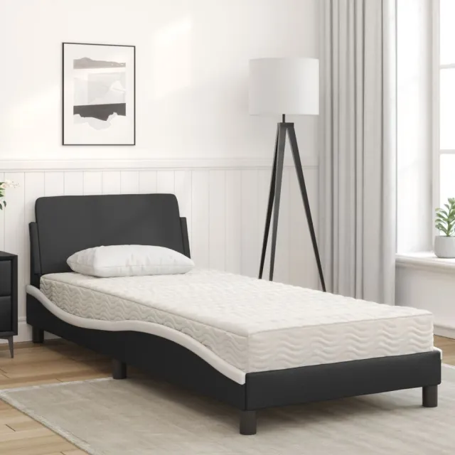 Lit avec matelas Dover noir et blanc 90x200 cm similicuir