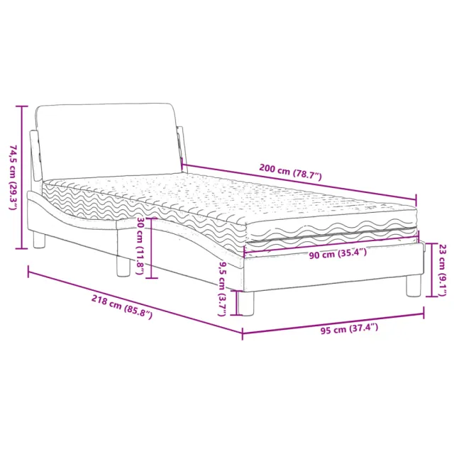 Lit avec matelas Dover noir et blanc 90x200 cm similicuir