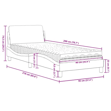 Lit avec matelas Dover noir et blanc 90x200 cm similicuir
