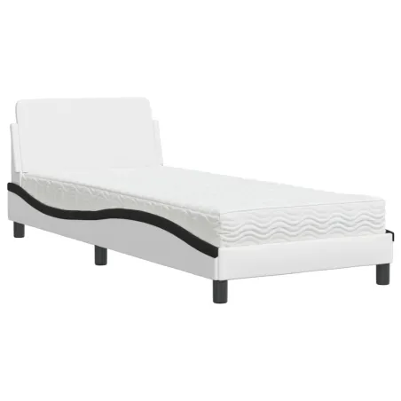 Lit avec matelas Dover blanc et noir 90x200 cm similicuir