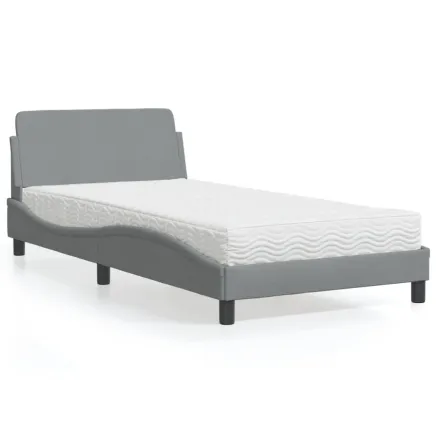 Lit avec matelas Dover gris clair 100x200 cm tissu