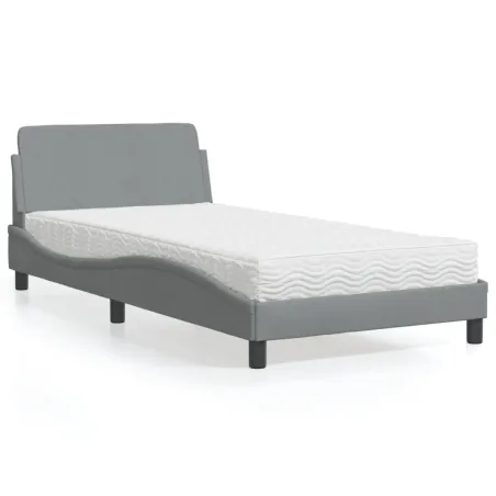 Lit avec matelas Dover gris clair 100x200 cm tissu