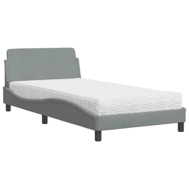 Lit avec matelas Dover gris clair 100x200 cm tissu