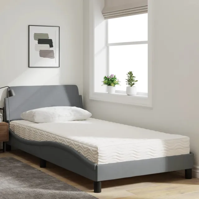Lit avec matelas Dover gris clair 100x200 cm tissu