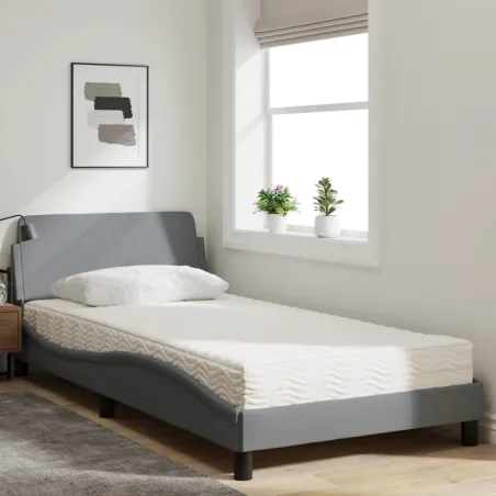Lit avec matelas Dover gris clair 100x200 cm tissu