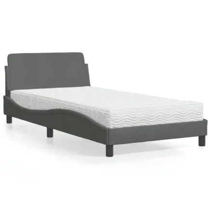 Lit avec matelas Dover gris foncé 100x200 cm tissu