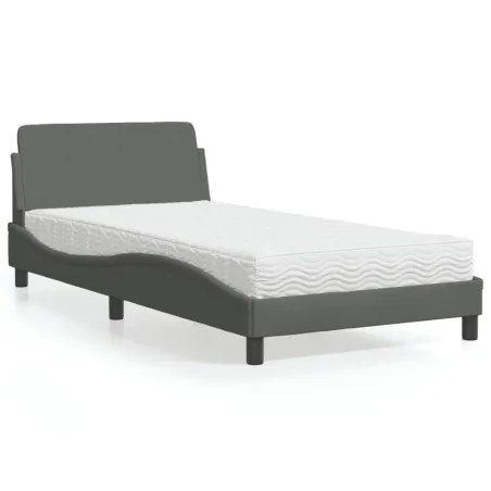 Lit avec matelas Dover gris foncé 100x200 cm tissu