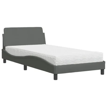 Lit avec matelas Dover gris foncé 100x200 cm tissu
