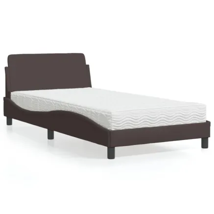 Lit avec matelas Dover marron foncé 100x200 cm tissu