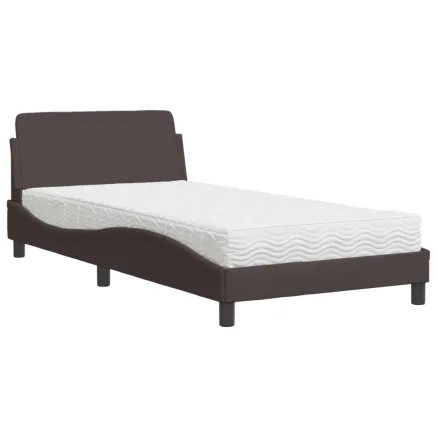 Lit avec matelas Dover marron foncé 100x200 cm tissu 2
