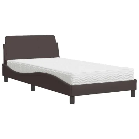 Lit avec matelas Dover marron foncé 100x200 cm tissu