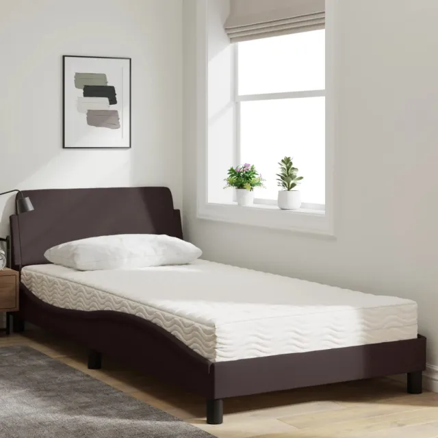 Lit avec matelas Dover marron foncé 100x200 cm tissu