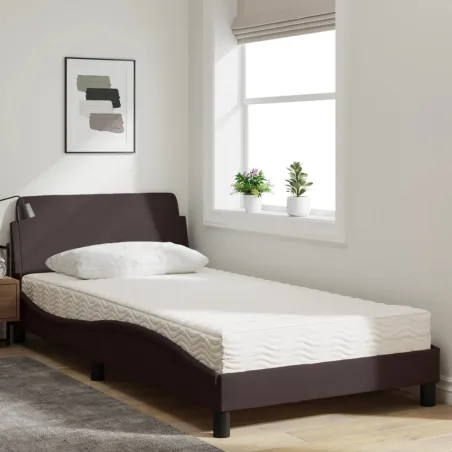 Lit avec matelas Dover marron foncé 100x200 cm tissu