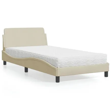 Lit avec matelas Dover crème 100x200 cm tissu
