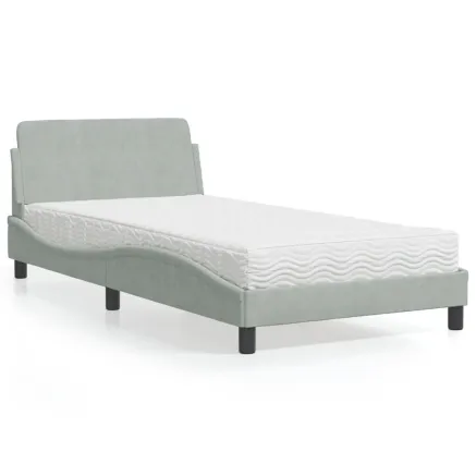Lit avec matelas Dover gris clair 100x200 cm velours