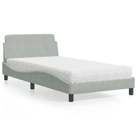 Lit avec matelas Dover gris clair 100x200 cm velours