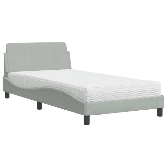 Lit avec matelas Dover gris clair 100x200 cm velours