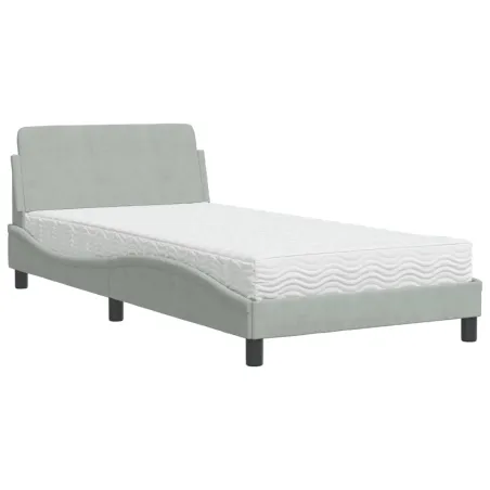 Lit avec matelas Dover gris clair 100x200 cm velours